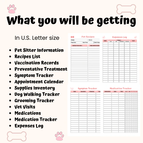 What you will be getting Complete Dog Care Planner Pink